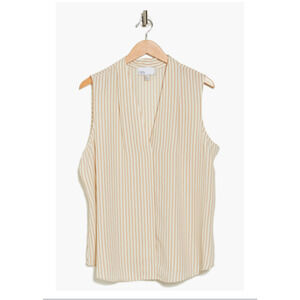 Nordstrom Rack V Neck Shell Women's Size 1X Sleeveless Ivory Stripe Blouse NEW